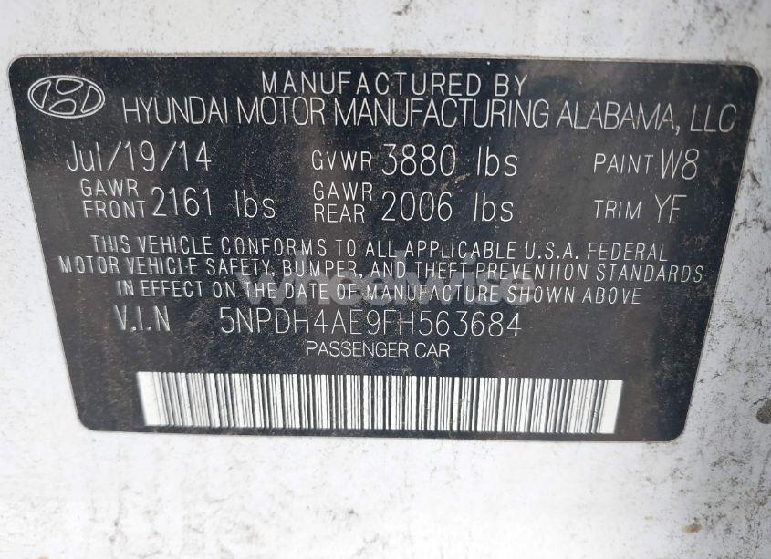 Photo 9 of 2015 Hyundai Elantra SE (VIN 5NPDH4AE9FH563684)