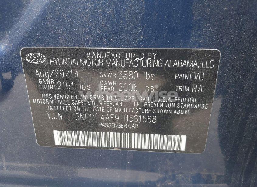 Photo 9 of 2015 Hyundai Elantra SE (VIN 5NPDH4AE9FH581568)