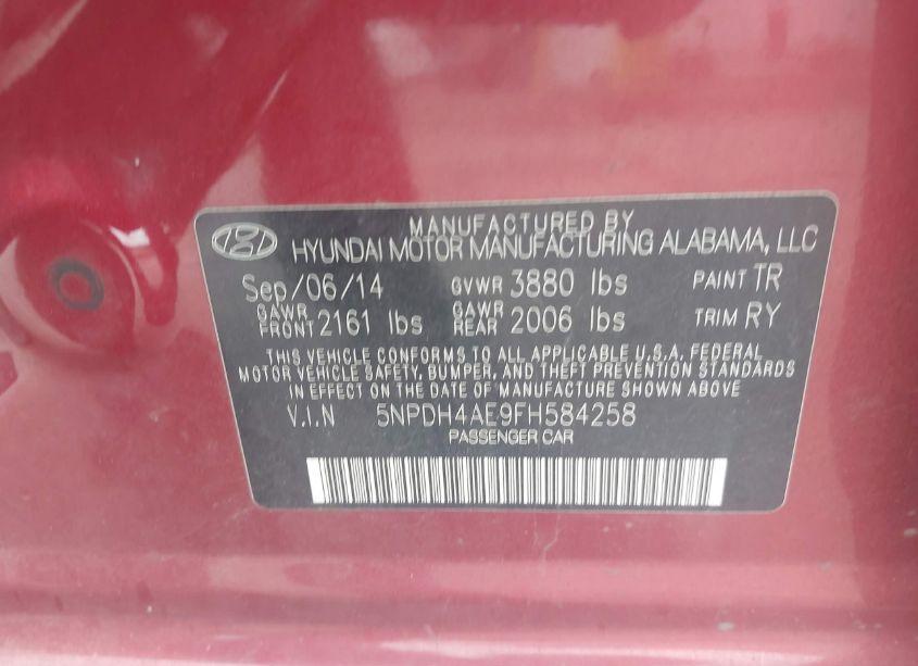 Photo 9 of 2015 Hyundai Elantra SE (VIN 5NPDH4AE9FH584258)