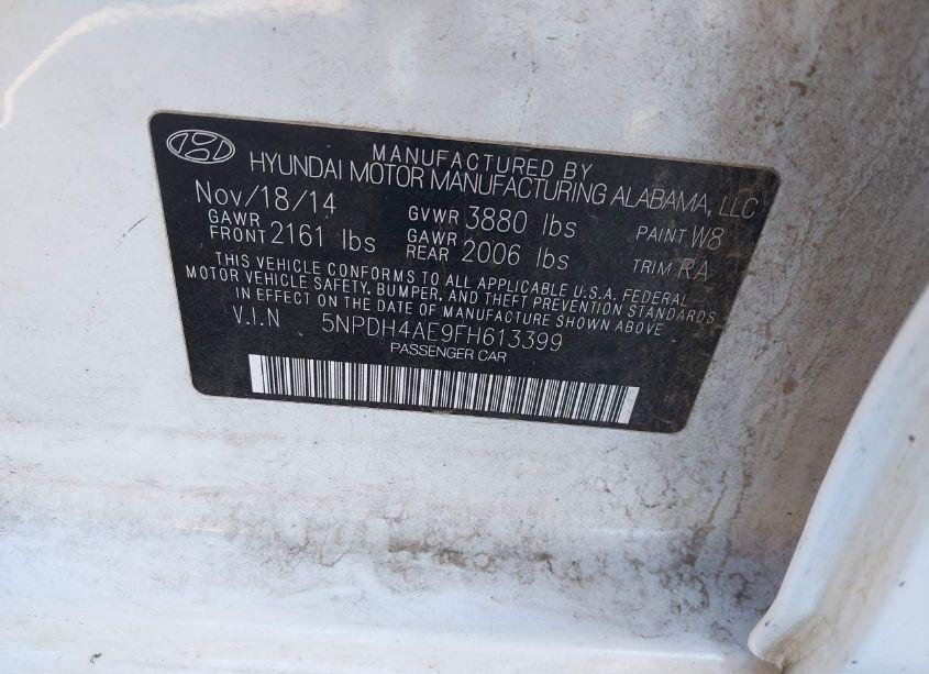 Photo 9 of 2015 Hyundai Elantra SE (VIN 5NPDH4AE9FH613399)