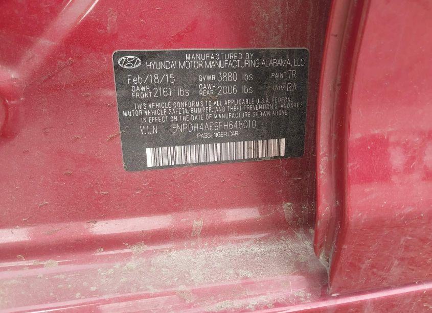 Photo 9 of 2015 Hyundai Elantra SE (VIN 5NPDH4AE9FH648010)