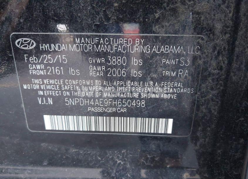 Photo 9 of 2015 Hyundai Elantra SE (VIN 5NPDH4AE9FH650498)