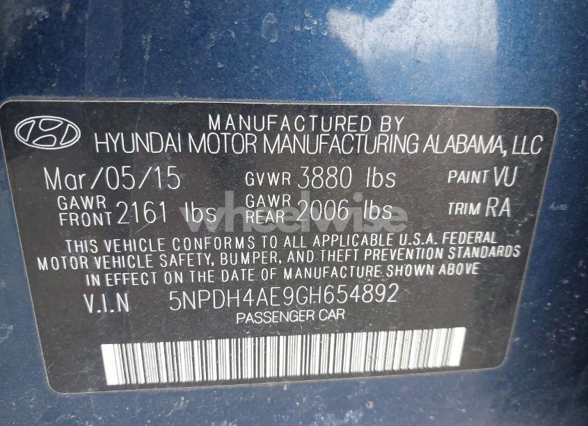 Photo 9 of 2016 Hyundai Elantra SE (VIN 5NPDH4AE9GH654892)