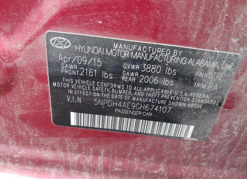 Photo 9 of 2016 Hyundai Elantra SE (VIN 5NPDH4AE9GH674107)