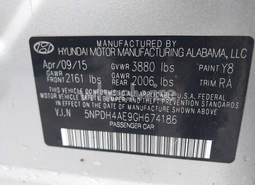 Photo 9 of 2016 Hyundai Elantra SE (VIN 5NPDH4AE9GH674186)
