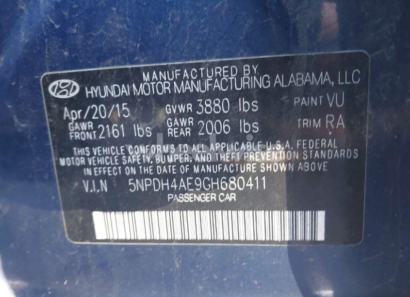 Photo 9 of 2016 Hyundai Elantra SE (VIN 5NPDH4AE9GH680411)