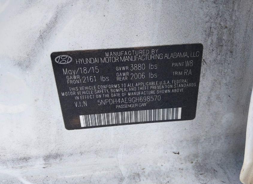 Photo 9 of 2016 Hyundai Elantra SE (VIN 5NPDH4AE9GH698570)