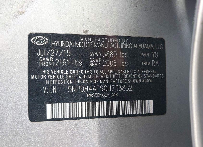 Photo 9 of 2016 Hyundai Elantra SE (VIN 5NPDH4AE9GH733852)