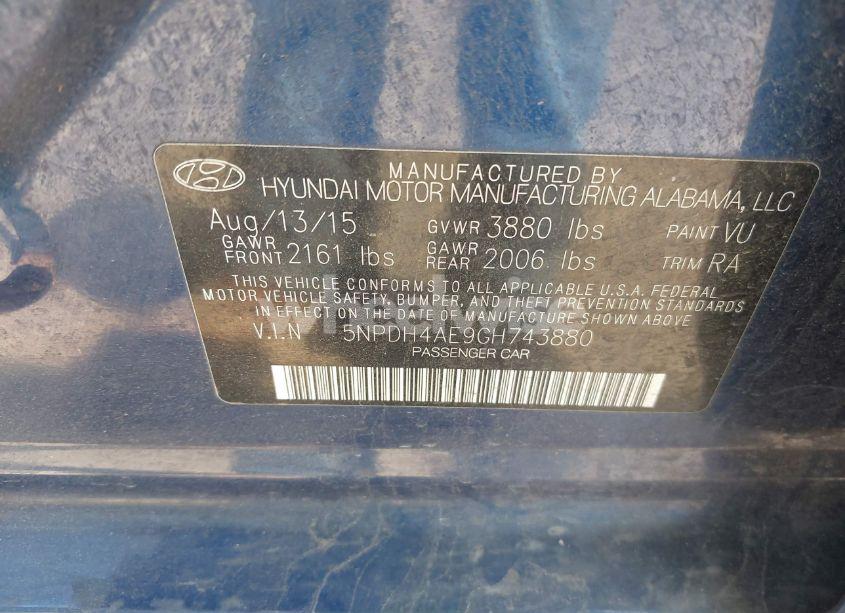 Photo 9 of 2016 Hyundai Elantra SE (VIN 5NPDH4AE9GH743880)