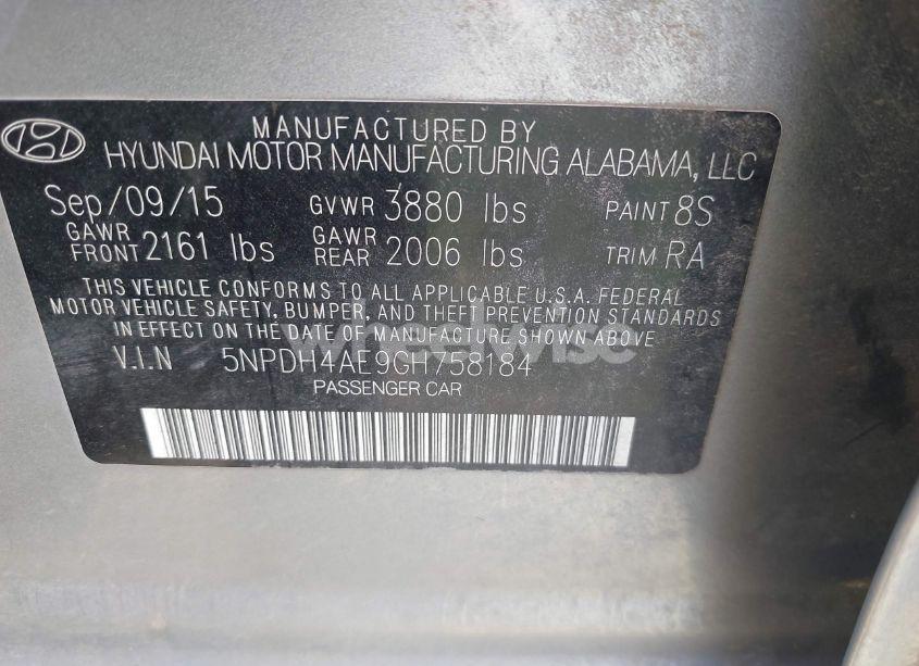 Photo 9 of 2016 Hyundai Elantra SE (VIN 5NPDH4AE9GH758184)