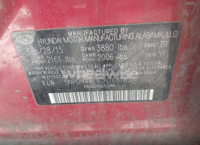 Photo 9 of 2016 Hyundai Elantra SE (VIN 5NPDH4AE9GH768763)