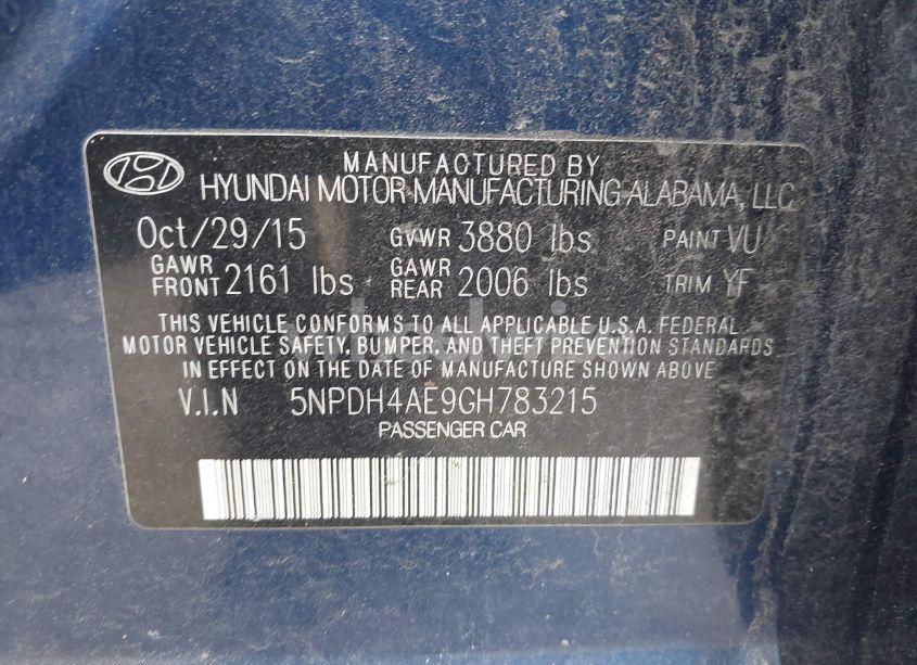 Photo 9 of 2016 Hyundai Elantra SE (VIN 5NPDH4AE9GH783215)