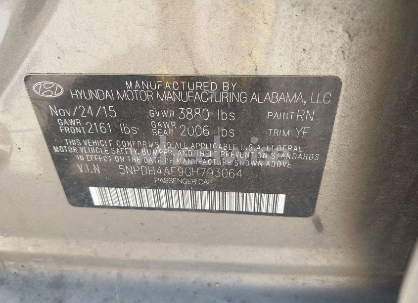 Photo 9 of 2016 Hyundai Elantra SE (VIN 5NPDH4AE9GH793064)