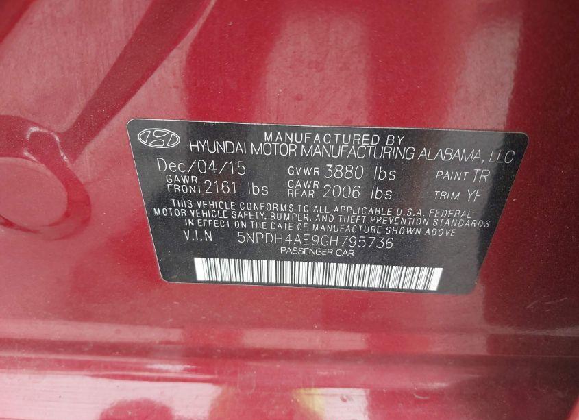 Photo 9 of 2016 Hyundai Elantra VALUE EDITION (VIN 5NPDH4AE9GH795736)