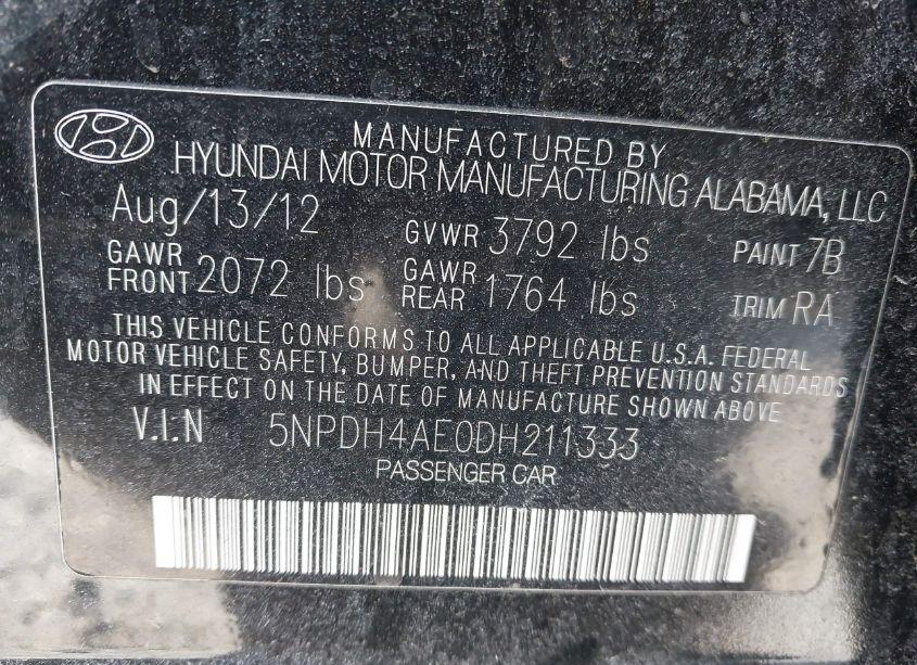Photo 9 of 2013 Hyundai Elantra GLS (VIN 5NPDH4AEODH211333)