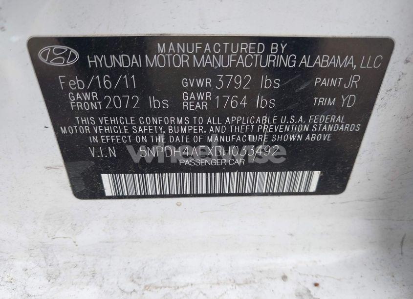 Photo 9 of 2011 Hyundai Elantra GLS (VIN 5NPDH4AEXBH033492)