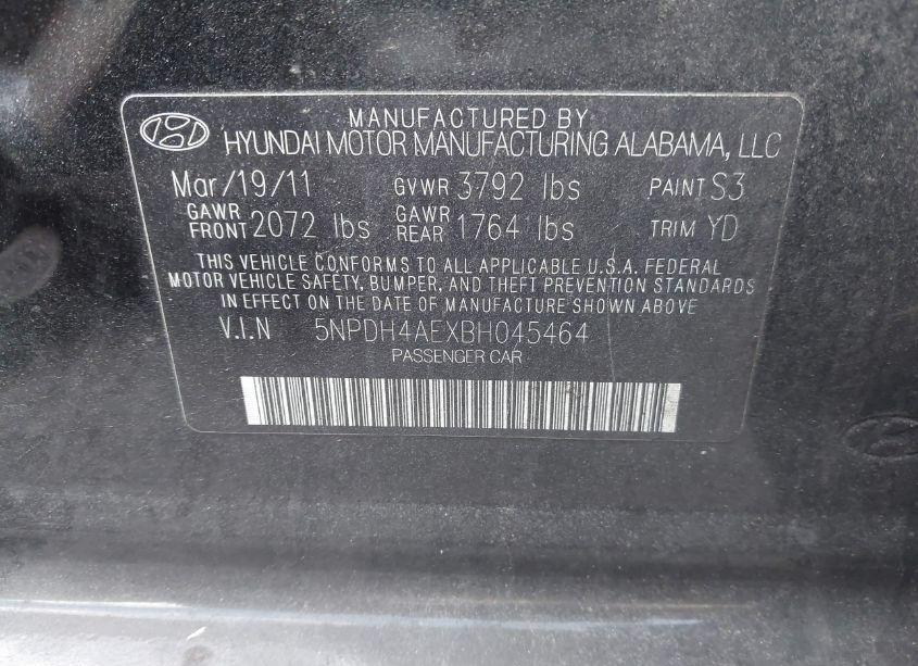 Photo 9 of 2011 Hyundai Elantra GLS (VIN 5NPDH4AEXBH045464)