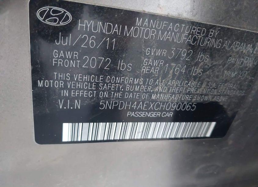 Photo 9 of 2012 Hyundai Elantra GLS (VIN 5NPDH4AEXCH090065)