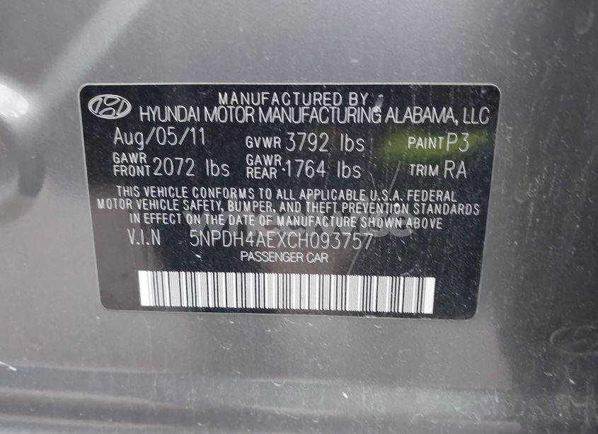 Photo 9 of 2012 Hyundai Elantra GLS (VIN 5NPDH4AEXCH093757)