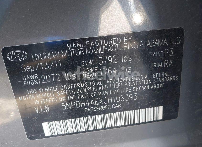 Photo 9 of 2012 Hyundai Elantra GLS (VIN 5NPDH4AEXCH106393)