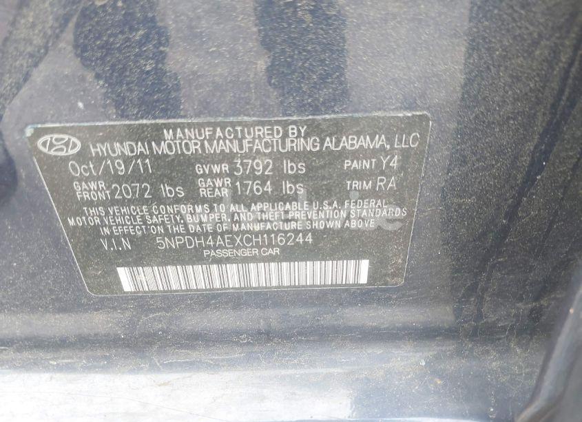 Photo 9 of 2012 Hyundai Elantra LIMITED (VIN 5NPDH4AEXCH116244)