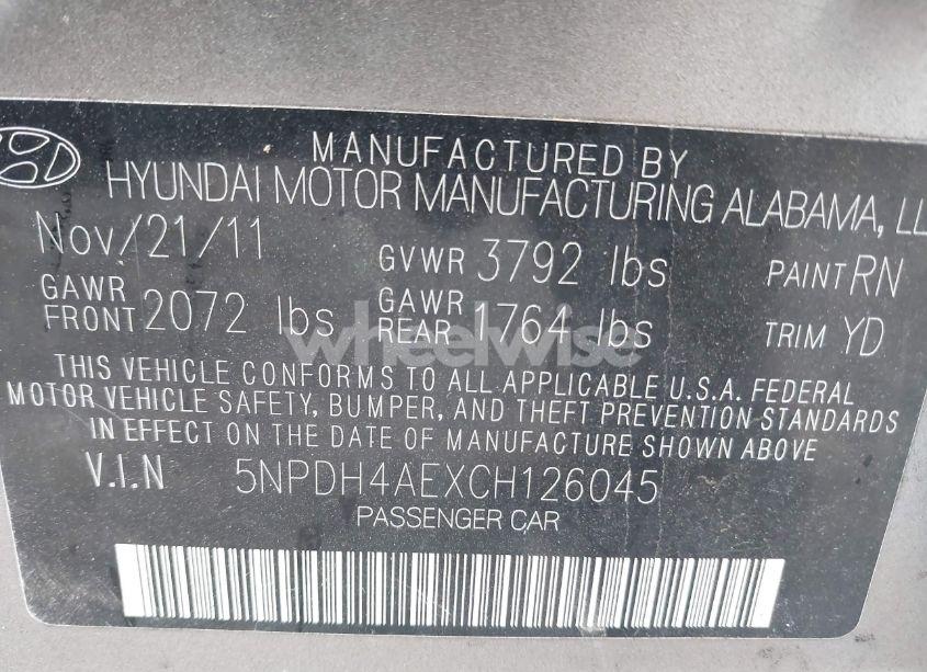 Photo 9 of 2012 Hyundai Elantra GLS (VIN 5NPDH4AEXCH126045)