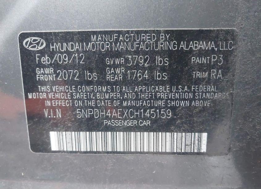 Photo 9 of 2012 Hyundai Elantra GLS (VIN 5NPDH4AEXCH145159)