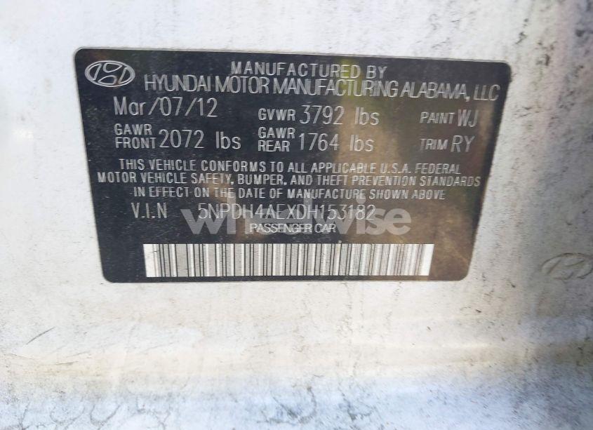 Photo 9 of 2013 Hyundai Elantra LIMITED (VIN 5NPDH4AEXDH153182)