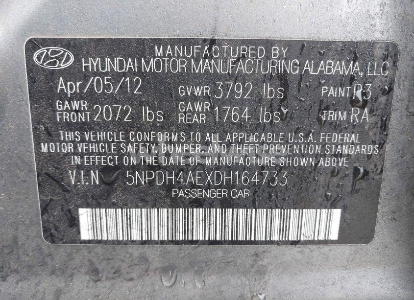 Photo 9 of 2013 Hyundai Elantra GLS (VIN 5NPDH4AEXDH164733)