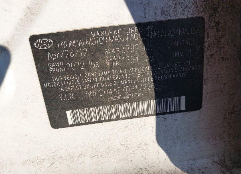 Photo 9 of 2013 Hyundai Elantra LIMITED (VIN 5NPDH4AEXDH172265)