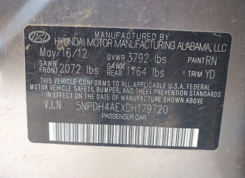 Photo 9 of 2013 Hyundai Elantra GLS (VIN 5NPDH4AEXDH179720)