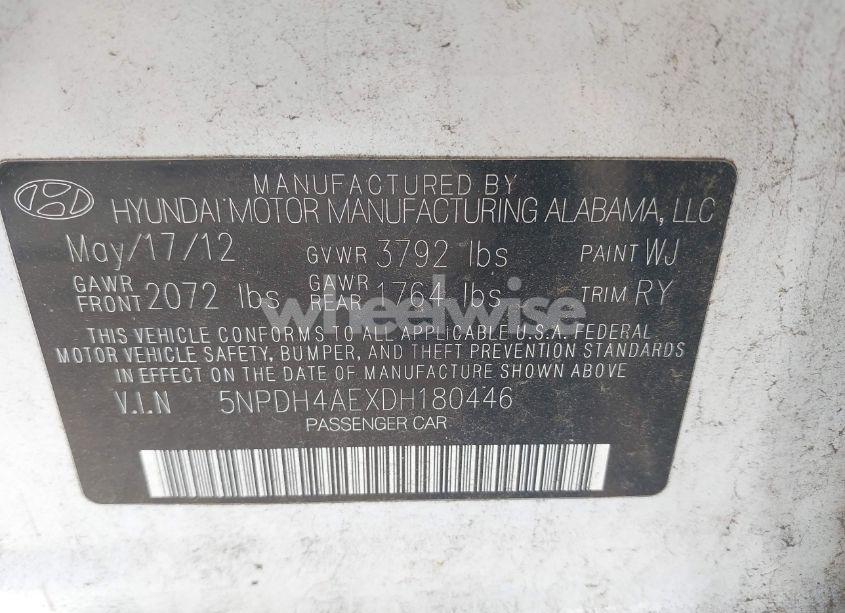 Photo 9 of 2013 Hyundai Elantra LIMITED (VIN 5NPDH4AEXDH180446)