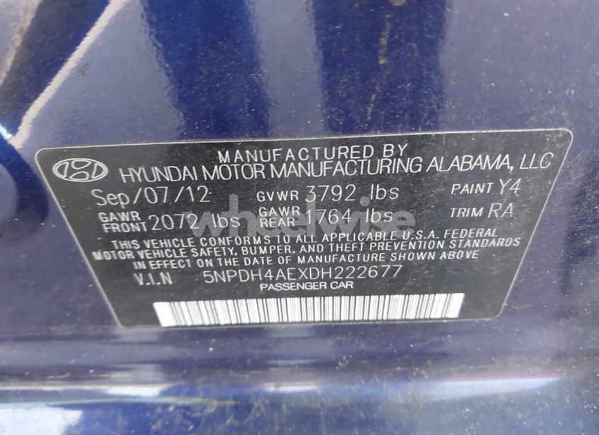 Photo 9 of 2013 Hyundai Elantra GLS (VIN 5NPDH4AEXDH222677)