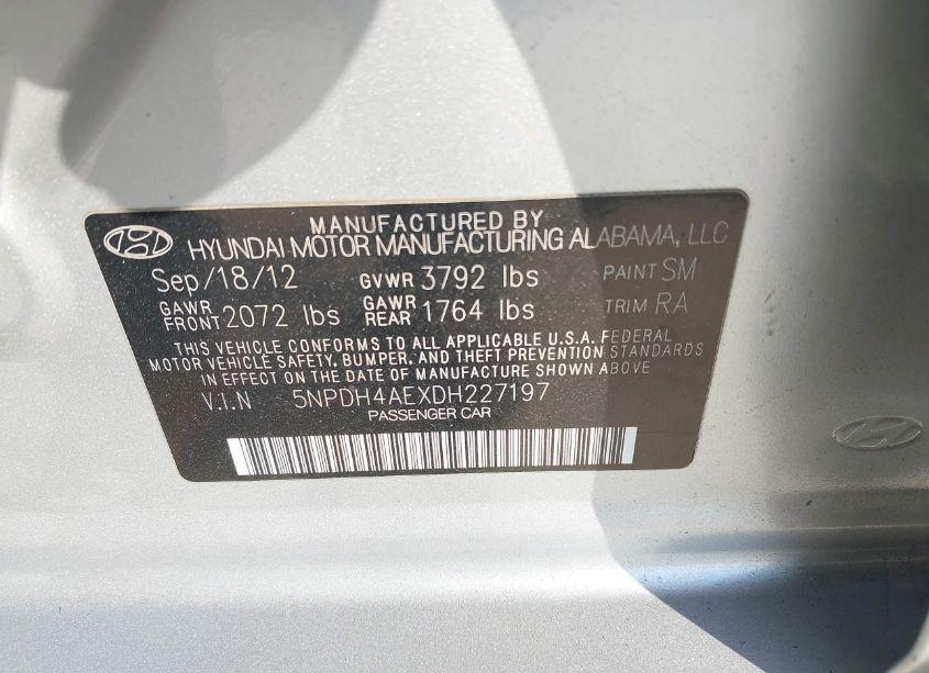 Photo 9 of 2013 Hyundai Elantra GLS (VIN 5NPDH4AEXDH227197)