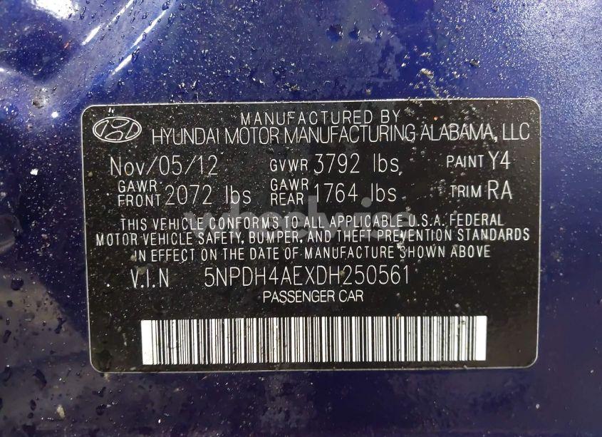 Photo 9 of 2013 Hyundai Elantra GLS (VIN 5NPDH4AEXDH250561)