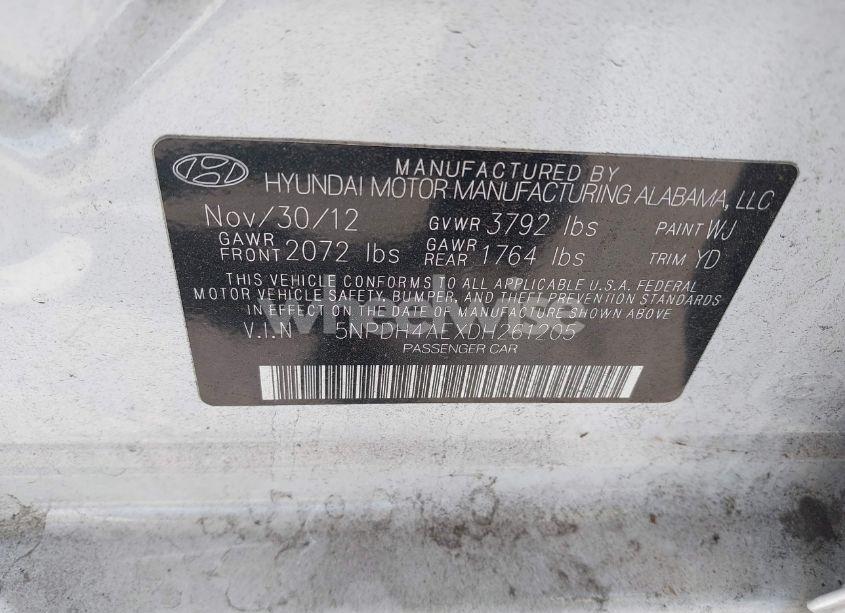 Photo 9 of 2013 Hyundai Elantra LIMITED (VIN 5NPDH4AEXDH261205)