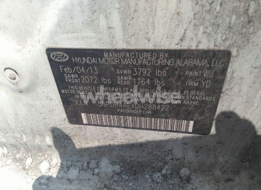 Photo 9 of 2013 Hyundai Elantra GLS (VIN 5NPDH4AEXDH288422)