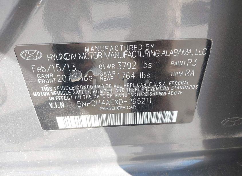 Photo 9 of 2013 Hyundai Elantra LIMITED (VIN 5NPDH4AEXDH295211)