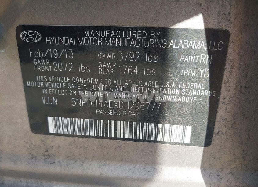 Photo 9 of 2013 Hyundai Elantra LIMITED (VIN 5NPDH4AEXDH296777)