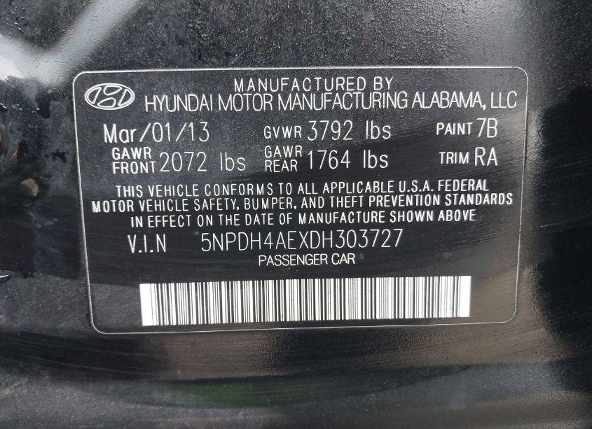 Photo 9 of 2013 Hyundai Elantra LIMITED (VIN 5NPDH4AEXDH303727)