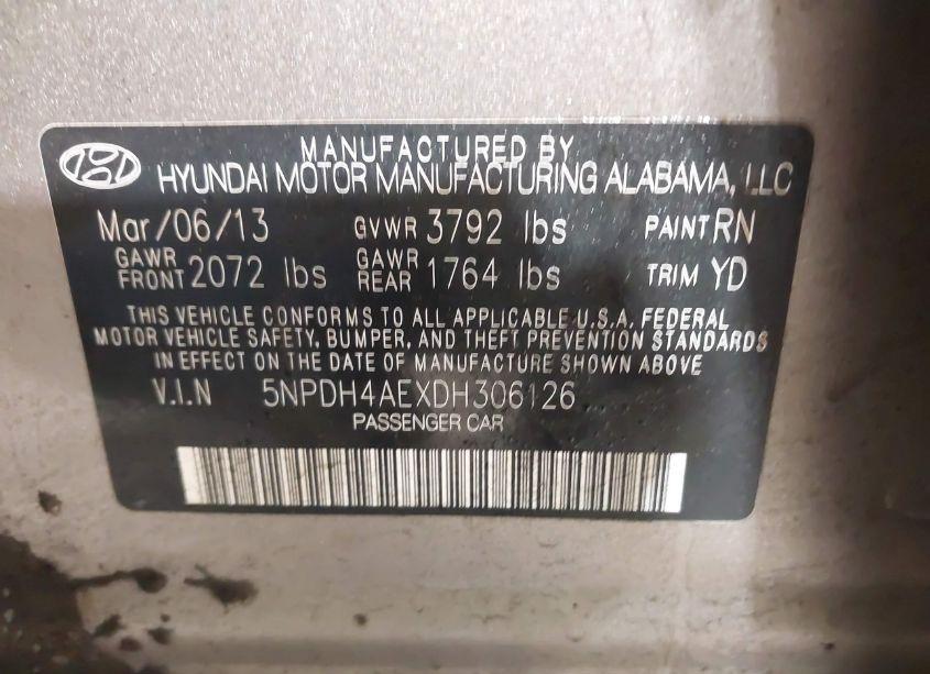 Photo 9 of 2013 Hyundai Elantra GLS (VIN 5NPDH4AEXDH306126)