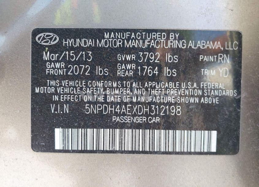 Photo 9 of 2013 Hyundai Elantra GLS (VIN 5NPDH4AEXDH312198)