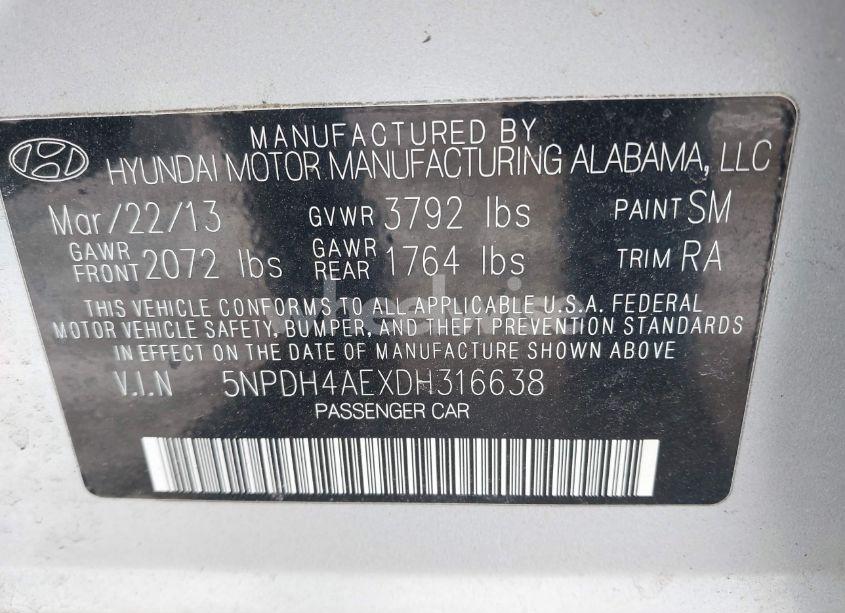 Photo 9 of 2013 Hyundai Elantra GLS (VIN 5NPDH4AEXDH316638)