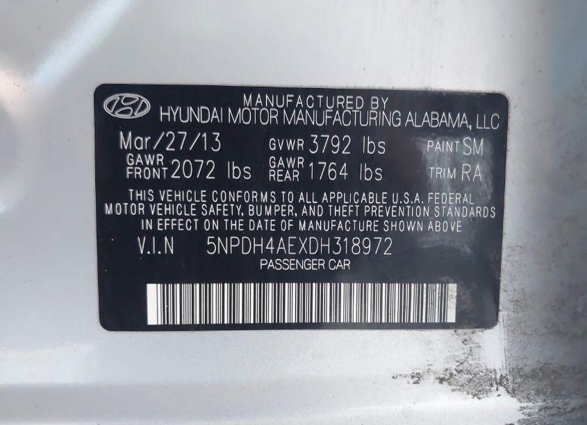 Photo 9 of 2013 Hyundai Elantra GLS (VIN 5NPDH4AEXDH318972)