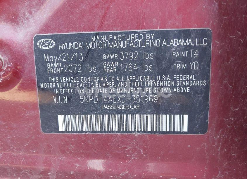 Photo 9 of 2013 Hyundai Elantra LIMITED (VIN 5NPDH4AEXDH351969)