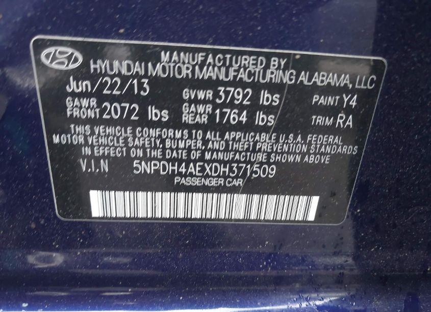 Photo 9 of 2013 Hyundai Elantra GLS (VIN 5NPDH4AEXDH371509)