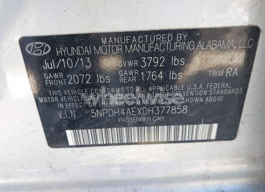 Photo 9 of 2013 Hyundai Elantra GLS (VIN 5NPDH4AEXDH377858)