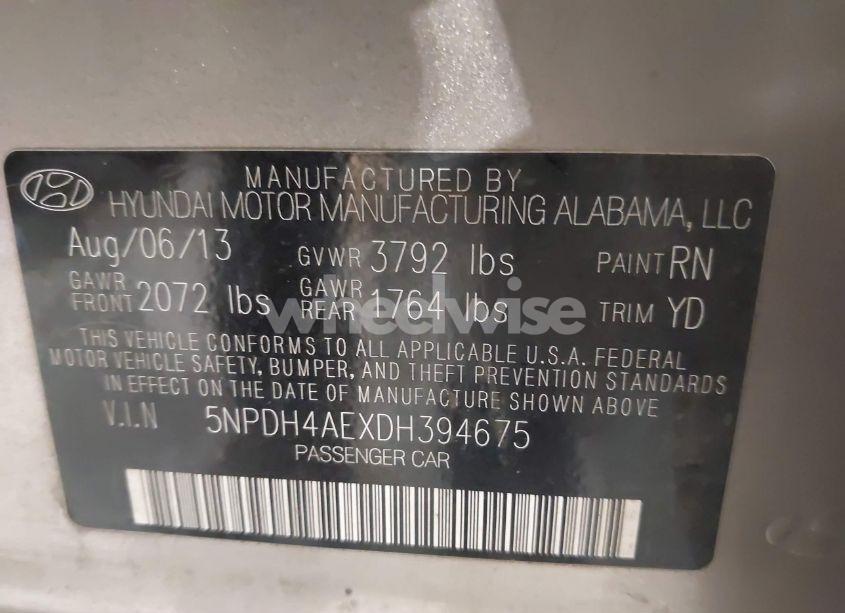 Photo 9 of 2013 Hyundai Elantra GLS (VIN 5NPDH4AEXDH394675)