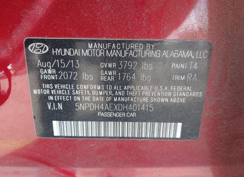 Photo 9 of 2013 Hyundai Elantra GLS (VIN 5NPDH4AEXDH401415)