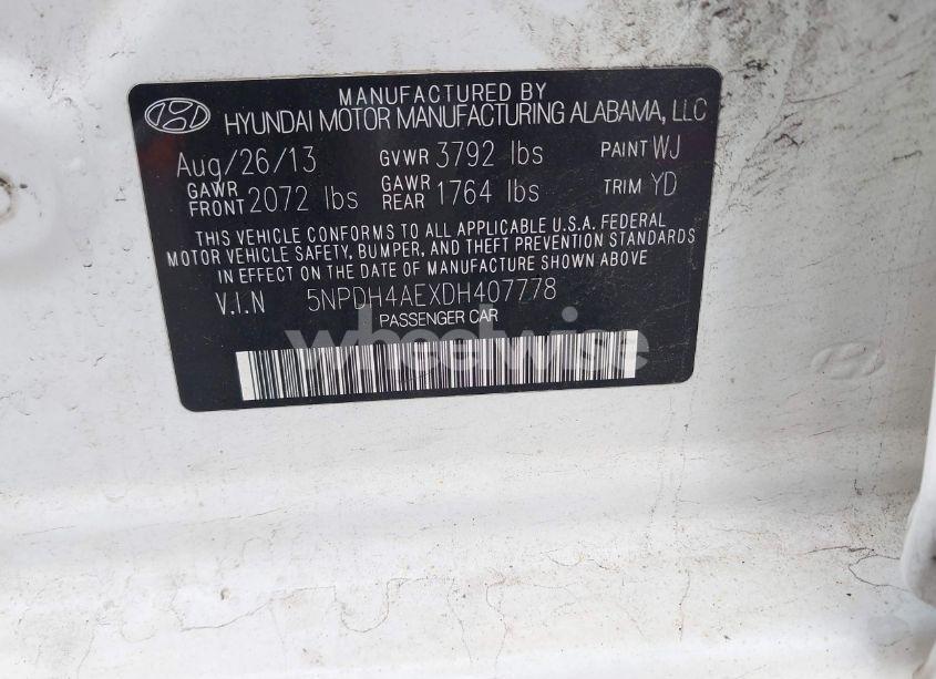 Photo 9 of 2013 Hyundai Elantra LIMITED (VIN 5NPDH4AEXDH407778)